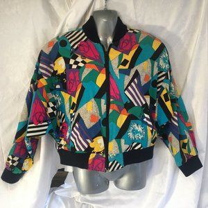 Women Bomber Jacket S Ocean Pacific OP Vintage 1980’s Multi Color Windbreaker